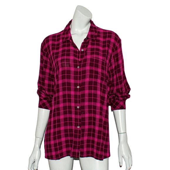 HATCH Maternity Size 3 BOYFRIEND Shirt Port Carmine Plaid - Picture 4 of 8